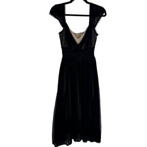 Maxstudio Sheer Black Whimsigoth Dark Fairy V Neck Dress with Beige Lining Sz S